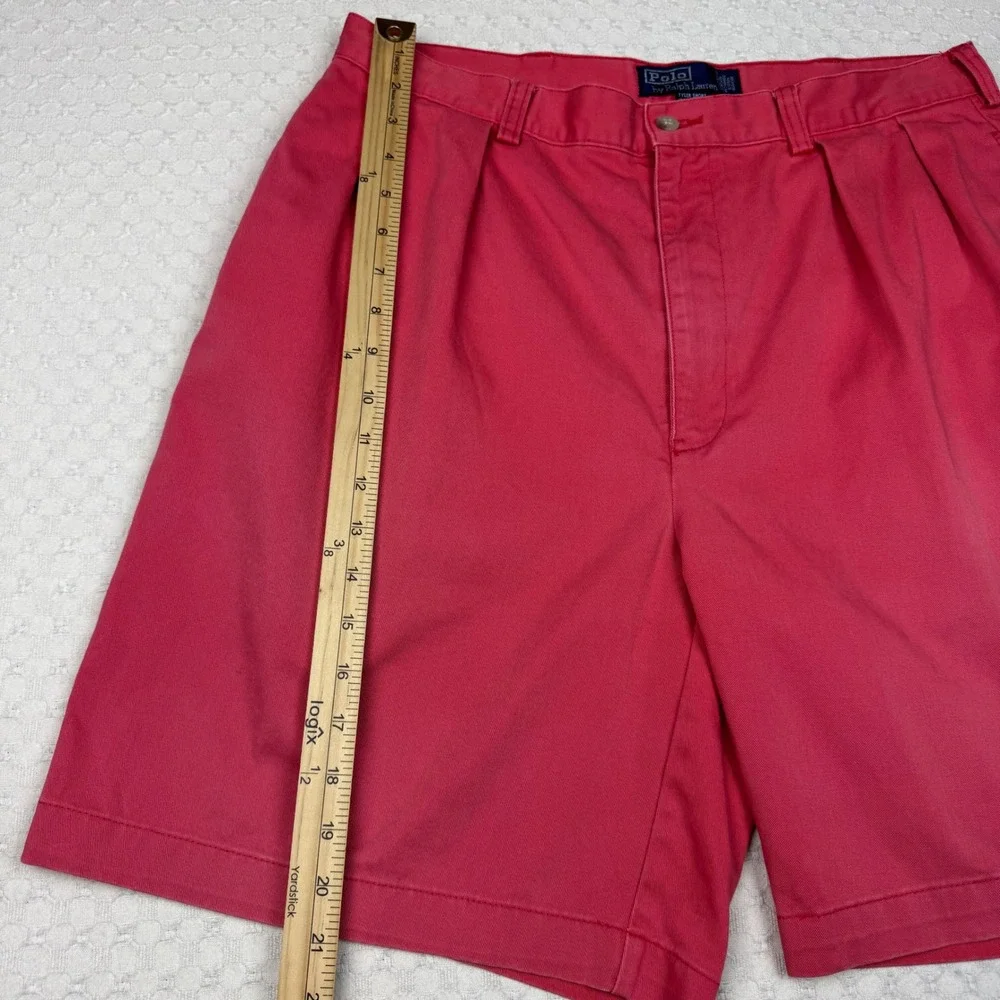 Polo Ralph Lauren Tyler Shorts Mens 36 (fits 34) Coral Pleated Classic Chino Y2K